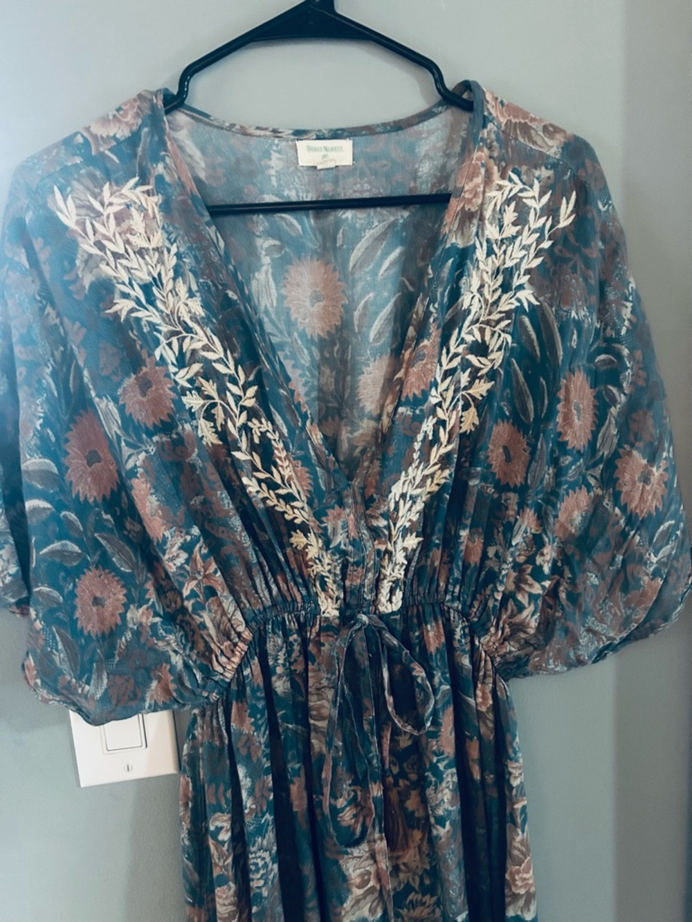 Cost Plus World Market  Floral Lightweight boho dress with tie Front.